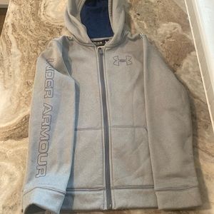 Boys medium under armour gray/blue logo zip hoodie